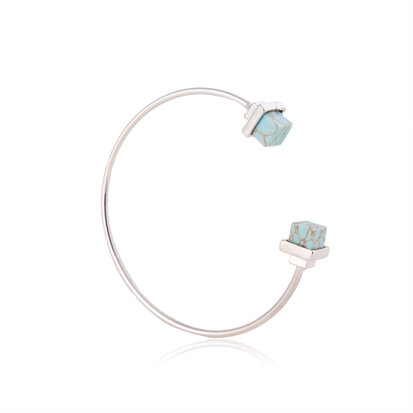  Trendy Blue Square Faux Marble Stone Silver Color Bangle Bracelet for Women
