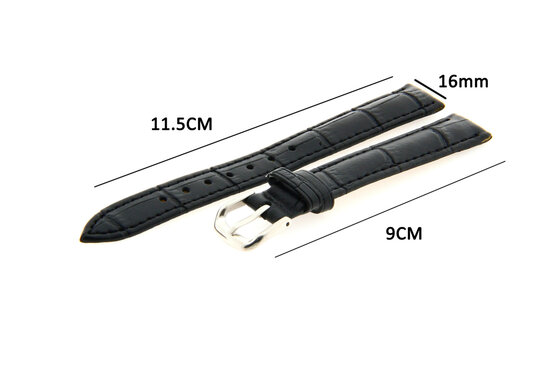 Horlogeband Leer 16mm Zwart
