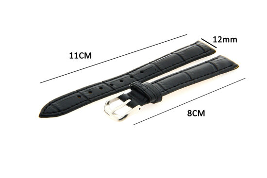 Horlogeband Leer 12mm Zwart