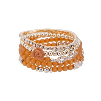 Kralen Ibiza Armband - infinity Symbool en Rozen - Oranje & Wit 