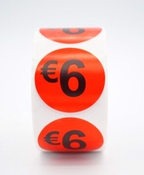 Prijs/Korting 6 euro stickers 500 stk - Dia: 2cm