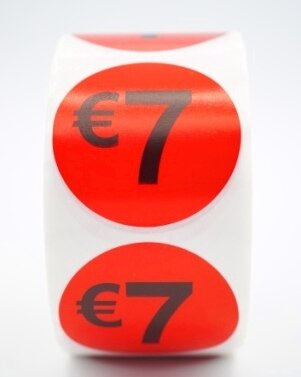Prijs/Korting 7 euro stickers 500 stk - Dia: 2cm