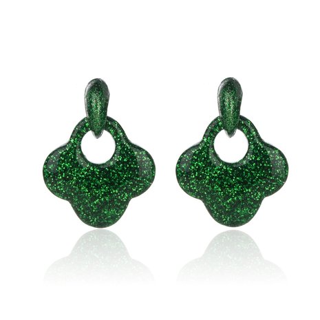 Vintage Earrings with glitters - Blad - 4x4 cm - Green