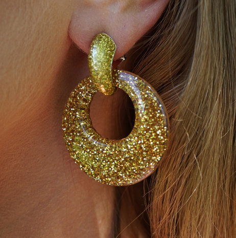 Vintage Earrings with glitters - Round - 4x4 cm - Goud Kleurig