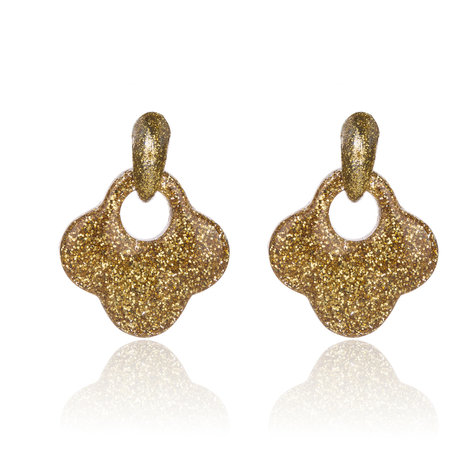 Vintage Earrings with glitters - Blad - 4x4 cm - Gold Color