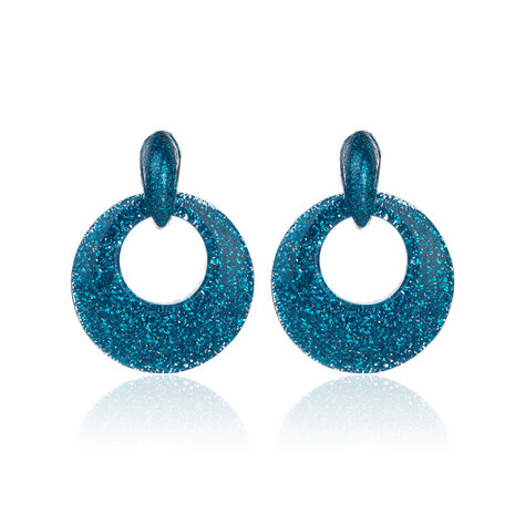 Vintage Earrings with glitters - Rond - 4x4 cm - Blue