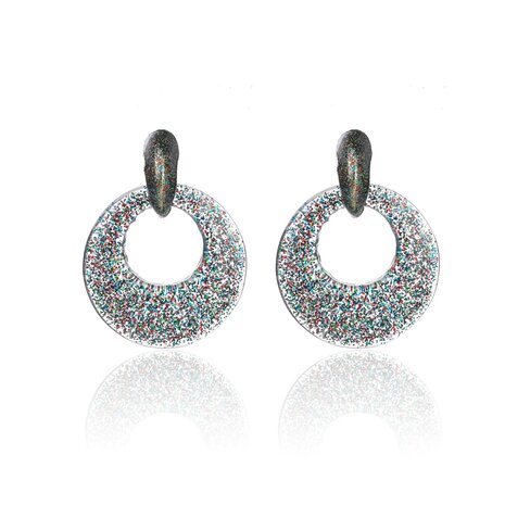 Vintage Earrings with glitters - Round - 4x4 cm - Multi-Color