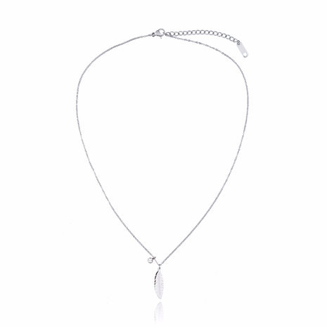 RVS KETTING BLAD MET ZIRKONIA ZILVER-KLEURIG