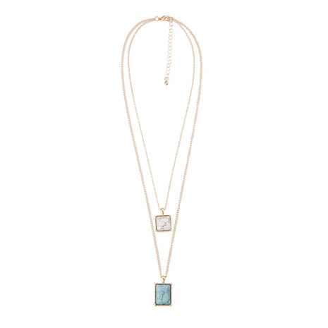 Statement Ketting - Vierkant Marmer Look Pendant 