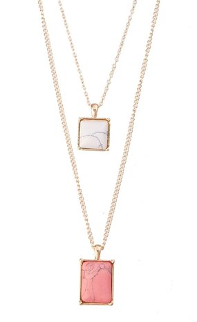 Statement Ketting - Vierkant Marmer Look Pendant  