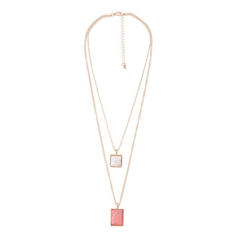 Statement Ketting - Vierkant Marmer Look Pendant  