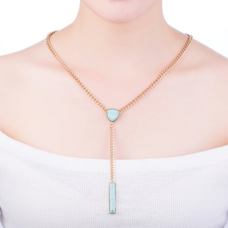 Statement Ketting - Marmer Look Pendants - Blauw