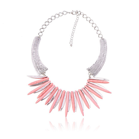 statement ketting - Marmer Look Pendants - Roze