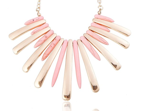 statement ketting - Stalen Pendants - Gold & Pink