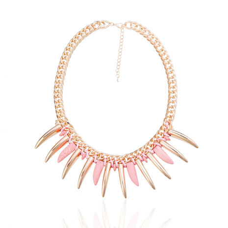 statement ketting - Gold & Pink Pendant Necklace 