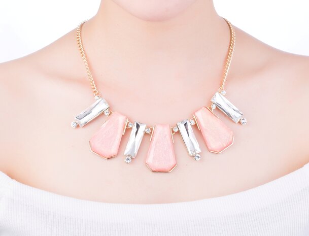 statement ketting - Pink & Crystal Pendant Necklace