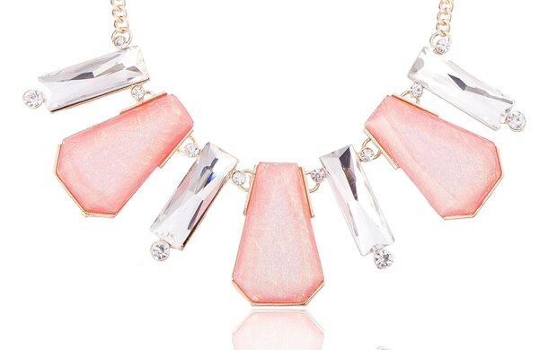 statement ketting - Pink & Crystal Pendant Necklace