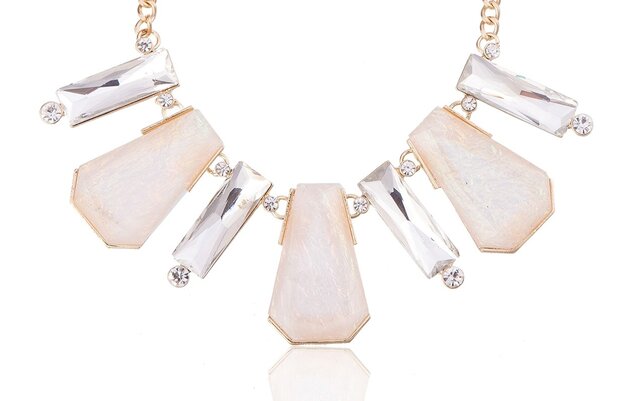 statement ketting - Beige & Crystal Pendants Necklace