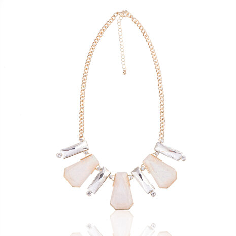 statement ketting - Beige & Crystal Pendants Necklace