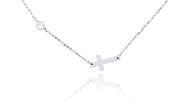 Stainless Steel Necklace With Cross / Cross & Stone Dot