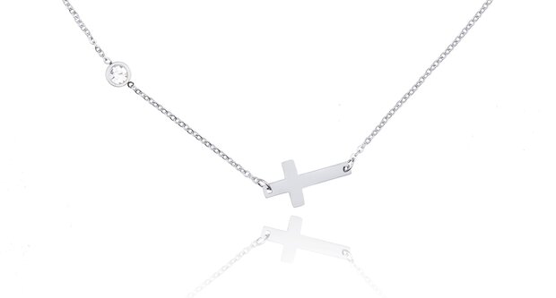 Stainless Steel Ketting Met Kruis/Cross & Stone Dot