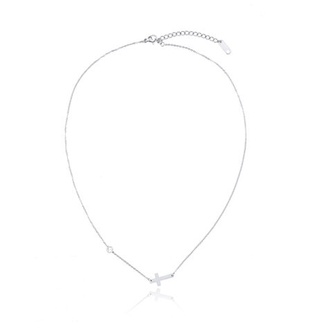 Stainless Steel Necklace With Cross / Cross & Stone Dot