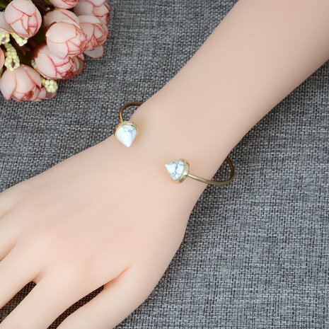  Trendy White Black Punk Shape Faux Marble Stone Gold color Bangle Bracelet for Women