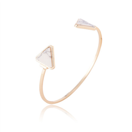  Trendy White Black Triangle Faux Marble Stone Gold Color Bangle Bracelet for Women