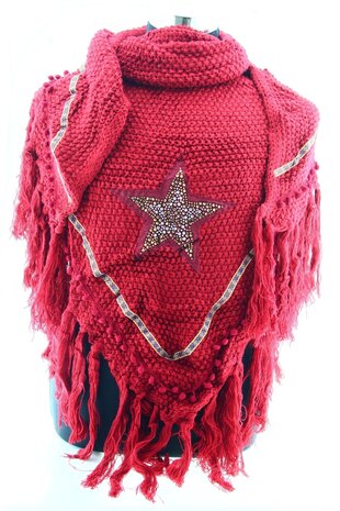 Dark Red poncho / shawl with star 200x90 cm