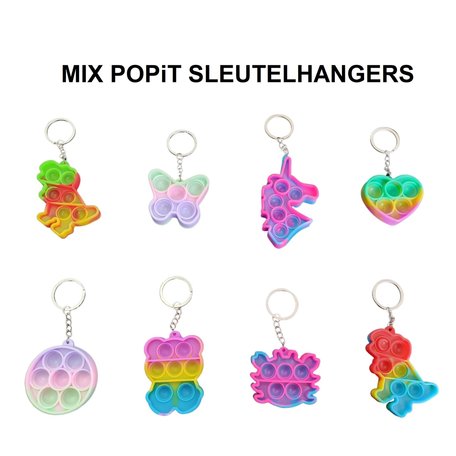 12 stuks Mix Fidget POPiT Sleutelhangers