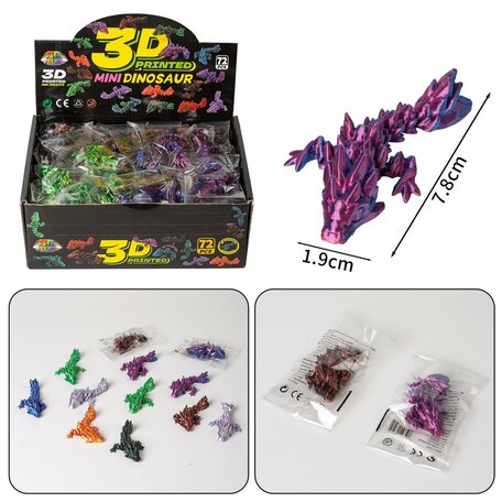 72 stuks 3D Printed Mini Dinosaur 