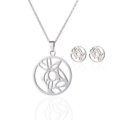 STAINLESS STEEL NECKLACE & EARRINGS SET - SILVER