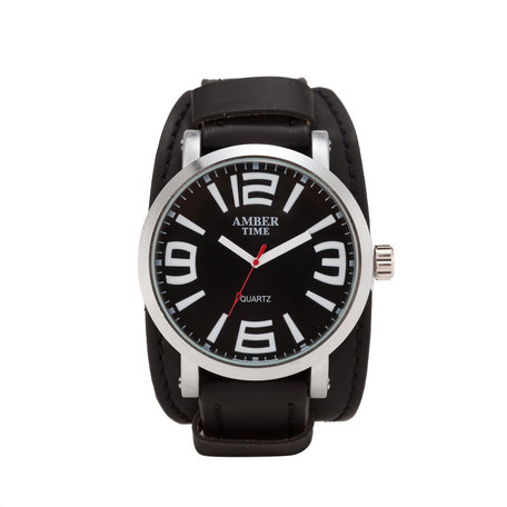 AMBER TIME - Leren Horloge - Dikke Band - 5cm Breed - Zwart