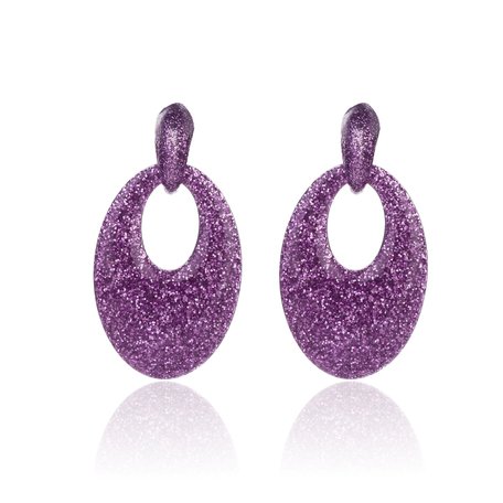 Oorbellen Met Glitters - Ovaal - Oorhangers 5x3,5 cm - Paars