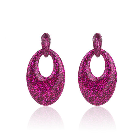 Oorbellen Met Glitters - Ovaal - Oorhangers 5x3,5 cm - Roze