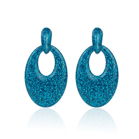 Oorbellen Met Glitters - Ovaal - Oorhangers 5x3,5 cm - Blauw