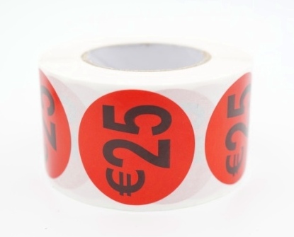 Prijs/Korting 25 euro stickers 500 stk - Dia: 3.5cm
