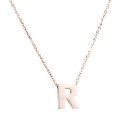 STAINLESS STEEL LETTER R NECKLACE - ROSÉ COLOR 