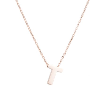STAINLESS STEEL LETTER T NECKLACE - ROSÉ COLOR 