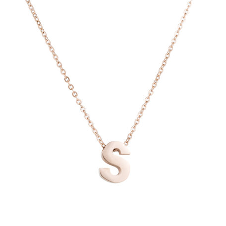 STAINLESS STEEL LETTER S NECKLACE - ROSÉ COLOR 