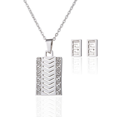 STAINLESS STEEL NECKLACE & EARRINGS SET - SILVER