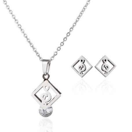 STAINLESS STEEL NECKLACE & EARRINGS SET - SILVER