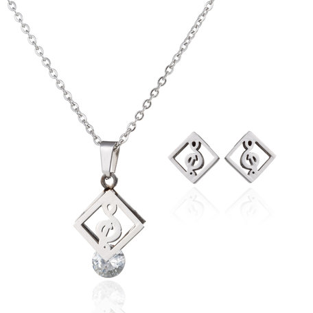 RVS KETTING & OORBELLEN SET - ZILVER - Melody Symbool