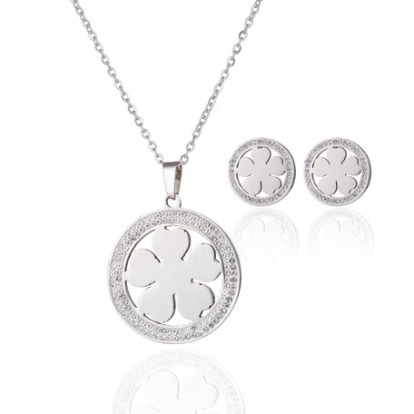 RVS KETTING & OORBELLEN SET - ZILVER Leaf