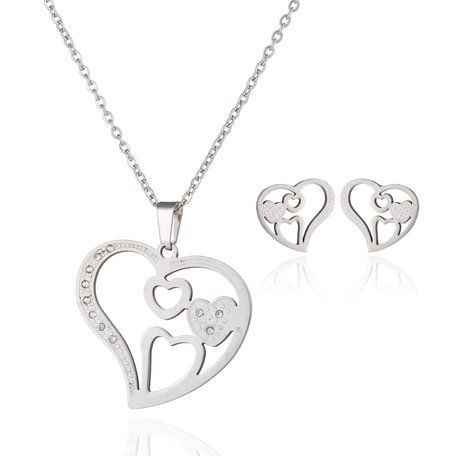 RVS KETTING & OORBELLEN SET - ZILVER Hartjes 