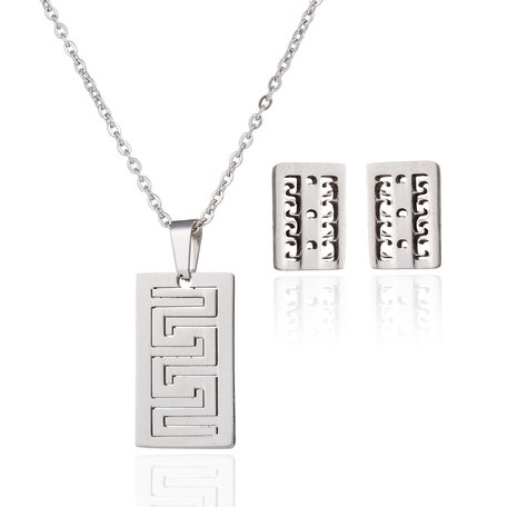 STAINLESS STEEL NECKLACE & EARRINGS SET - SILVER