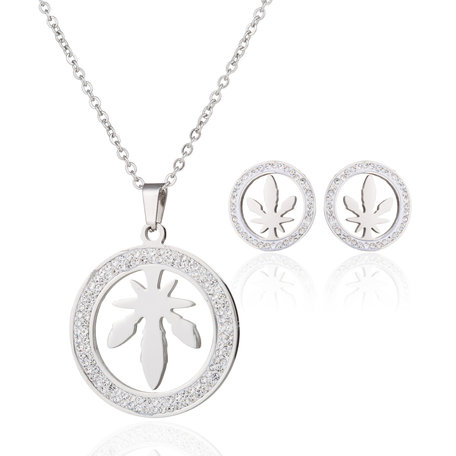 STAINLESS STEEL NECKLACE & EARRINGS SET - SILVER