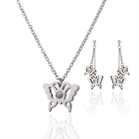 STAINLESS STEEL NECKLACE & EARRINGS SET - SILVER