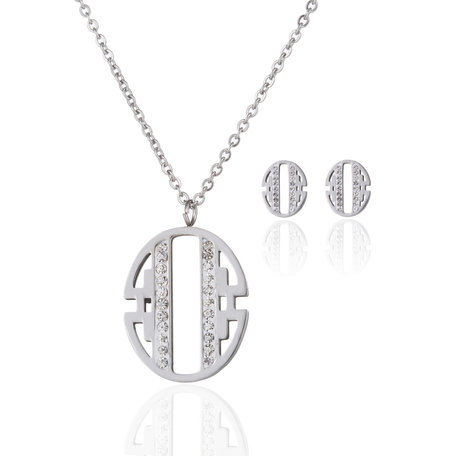 RVS KETTING & OORBELLEN SET - ZILVER