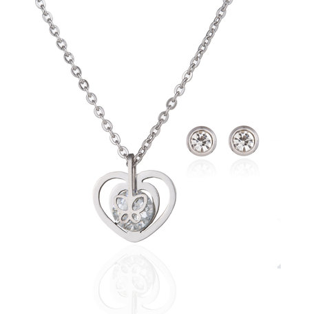 STAINLESS STEEL NECKLACE & EARRINGS SET - SILVER